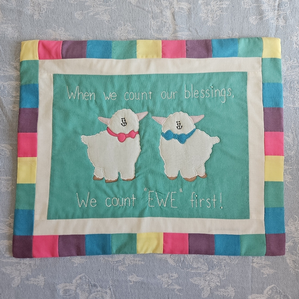 Vintage Colorful Sheep Embroidered Wall Hanging Nursery Baby